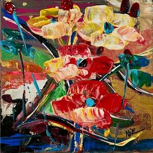 Floral Abstract Canvas Art 8x8 inches